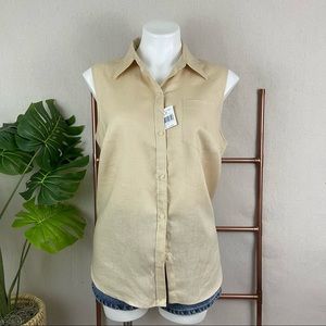 Lauren Ralph Lauren Khaki Tan Linen Sleeveless Button-down Shirt (Sz XLa…